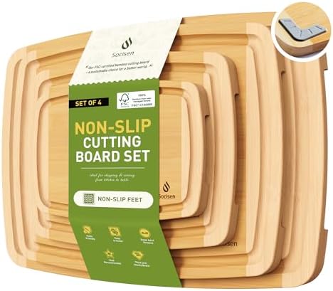 Bamboo Cutting Board Set Non Slip Feet Over Sink Men Husband Birthday Christmas by Socisen