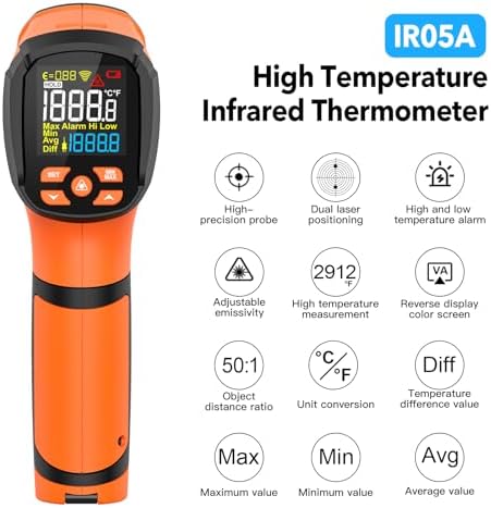 Infrared Thermometer Temperature Gun, -40℉~2912℉ Pyrometer, 50:1 High Temp - Image 2