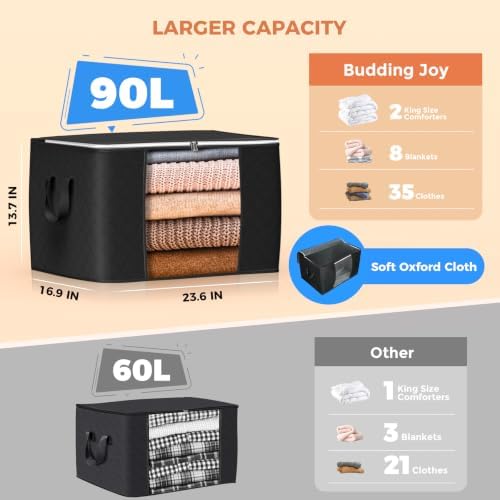 90L Large Storage Bags, 6 Pack Clothes Storage Bins Closet Organizers - Image 2