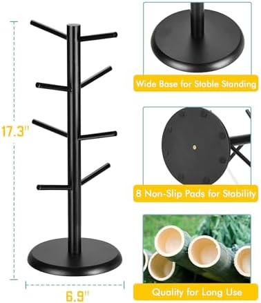 Lorbro Coffee Mug Tree with 8 Hooks, Wooden Coffee Cup Holder - Image 5