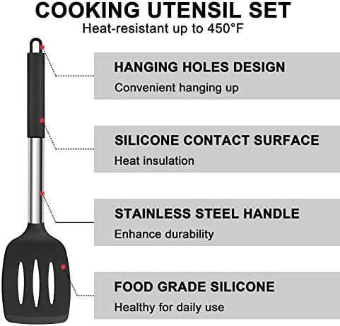 E-far Silicone Cooking Utensils Set, 7-Piece Black Kitchen Utensils Set - Image 5