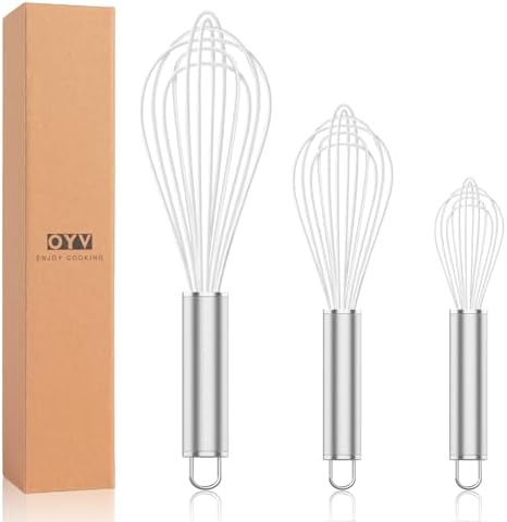 OYV White Silicone Whisk Set of 3, 8/10/12 Inch, Non-Scratch by OYV