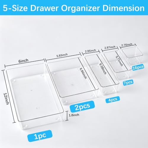 Manalete 30 Pcs Clear Plastic Drawer Organizer, Makeup & Vanity Organizer - Image 2