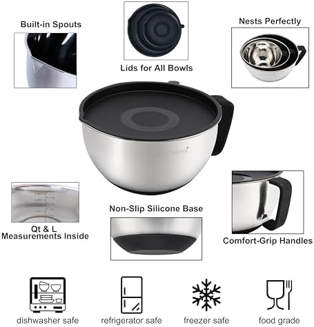 Rorence Mixing Bowls with Lids Set, 3 Grater Attachments, 3 & 5 Qt - Image 4