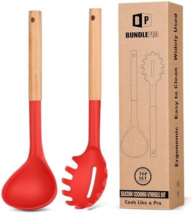BUNDLEPRO Silicone Soup Ladle and Pasta Spoon Set by BUNDLEPRO