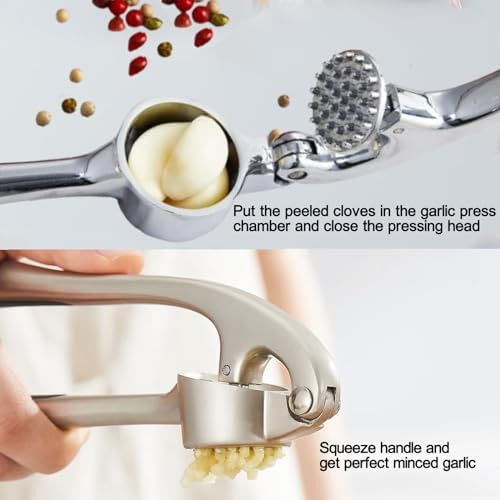 Garlic Press Stainless Steel, 2 in 1 Garlic Mincer & Herb Scissors, Dishwasher - Image 3