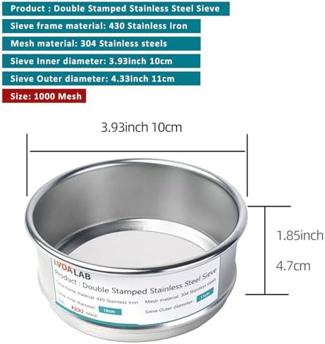 4" 304 Stainless Steel Lab Sieve, 1000 Mesh Screen Sifter - Image 3