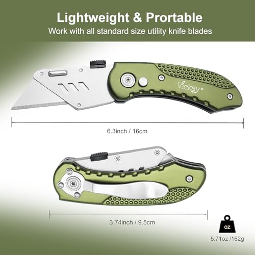 Vickay Folding Utility Knife, Heavy Duty Box Cutter, Razor Knife-OliveGreen - Image 2
