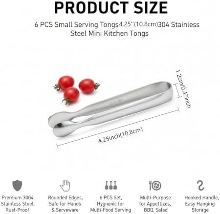 Small Serving Tongs, Stainless Steel Mini Tongs - Image 2