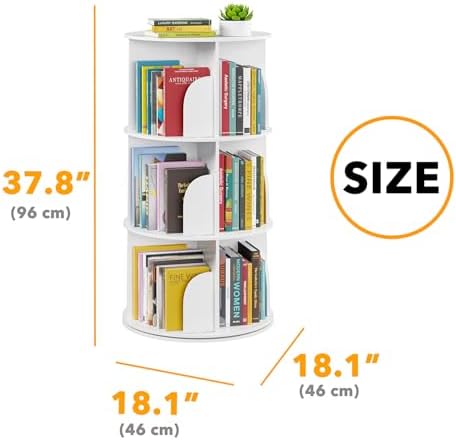 SpaceAid 3 Tier Rotating Bookshelf Tower, Spinning Bookcase Lazy Susan - Image 2