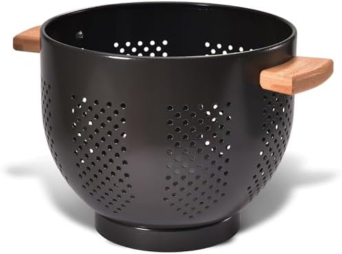 Metal Colander with Wood Handle and Stable Base, Powder Coated Steel Kitchen by Unknown