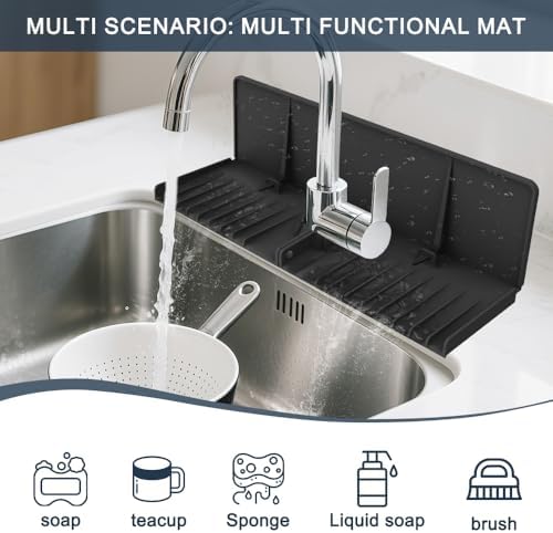 Silicone Sink Splash Guard Behind Faucet, Faucet Mat Backsplash Guard Black - Image 4