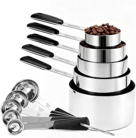 Bopei 10-Pcs Stainless Steel Measuring Cups & Spoons Set by Bopei