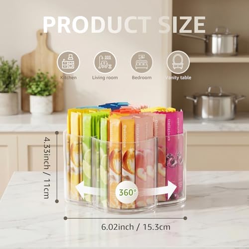 Drink Packet Organizer for Powdered Drink Mix, Divided Rotating Lazy Susan - Image 2