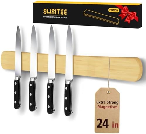 Magnetic Knife Holder, 24 Inch Bamboo Wood Knife Strip by SWAITEE