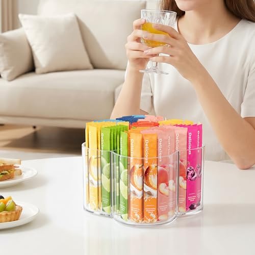 Drink Packet Organizer for Powdered Drink Mix, Divided Rotating Lazy Susan - Image 3