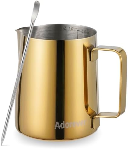 Milk Frothing Pitcher, 350ml Steaming Pitchers Stainless Steel Milk Coffee by Adorever