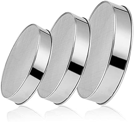3 Pack Round Flour Sifter, Stainless Steel Fine Mesh Strainers Flour Sieve by QUDUME