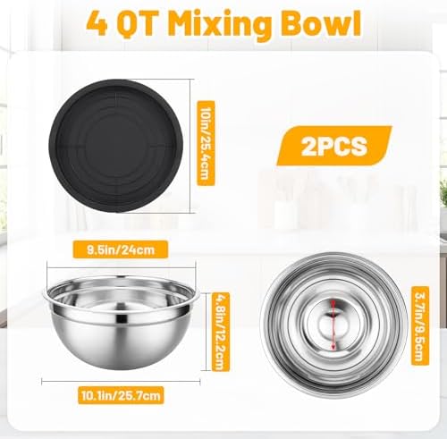 Beasea Mixing Bowls with Lids, 2 Pack 4 QT Stackable Stainless Steel Mixing - Image 2
