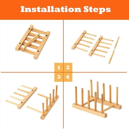 4 Pcs Bamboo Wooden Dish Rack, Plate Organizer - Image 3