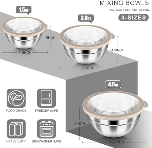HaWare Mixing Bowls with Clear Airtight Lids, Stainless Steel Nesting Bowls - Image 2