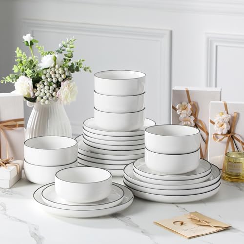 MALACASA Plates and Bowls Sets, 24 Pieces Modern Porcelain Dinnerware Set - Image 6