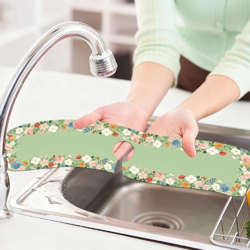 2 Pcs Kitchen Sink Splash Guard Faucet Mat Green Wreath Faucet Mat - Image 6