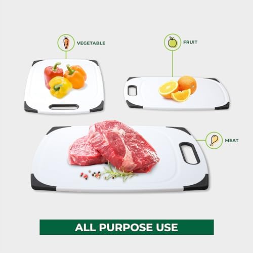 Plastic Cutting Boards for Kitchen, Cutting Board Set of 3, Juice Grooves - Image 6