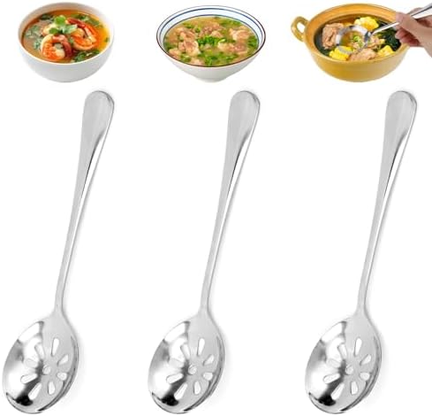 3pcs Slotted Spoons for Soups Dips Cereals, 7.87x1.97in/20x5cm 9-Hole Stainless by Unknown