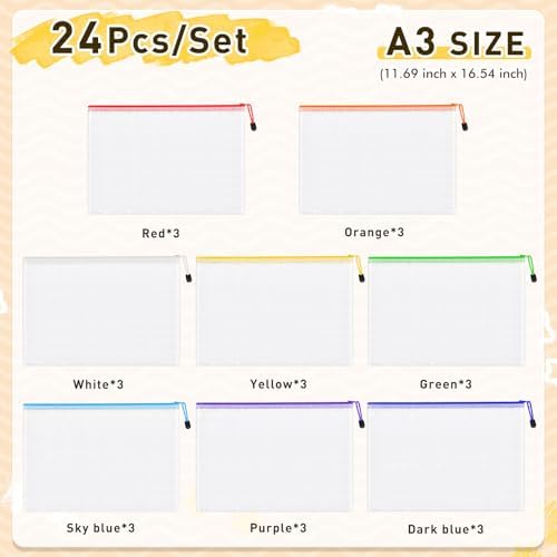 24pcs Mesh Zipper Pouch Bags, A3 Large Size Zippered Bags - Image 2