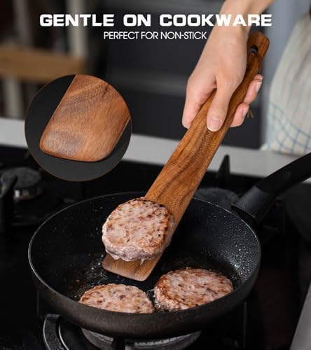 12" Teak Wooden Spatula for Cooking - Image 3