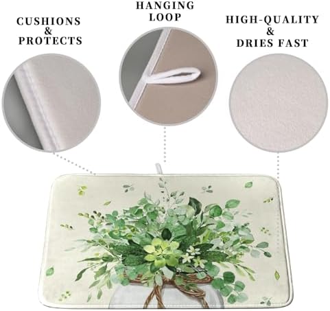 Spring Sage Green Leaves Dish Drying Mat - Image 3