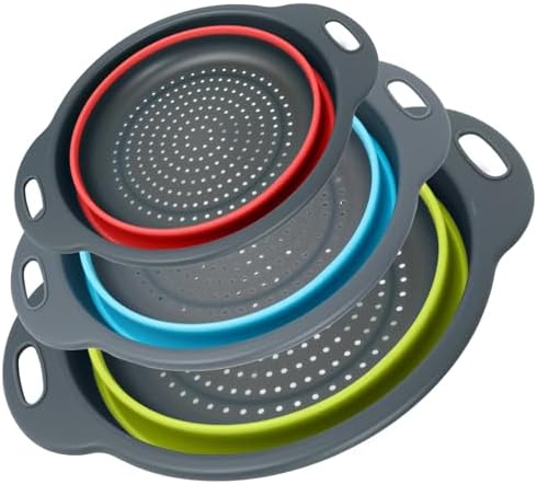 Collapsible Colander 3-Pack Set Space-Saving Foldable Kitchen Strainer by FocusOnReliability