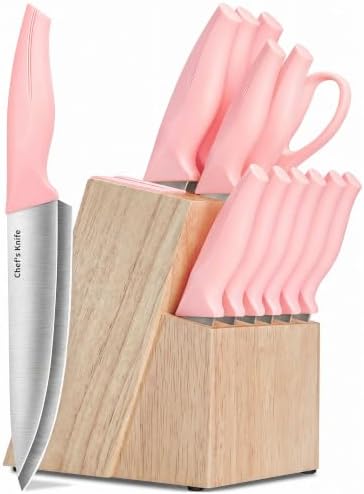 14-Piece Kitchen Knife Block Set by LINHAO