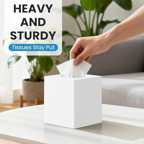 2 Pack Tissue Box Cover, Square Plastic Tissue Holder Non-Slip Base - Image 5