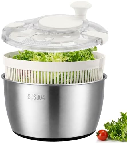 Greentainer 5.3QT Stainless Steel Salad Spinner, Hand-cranked Lettuce Spinner by Greentainer