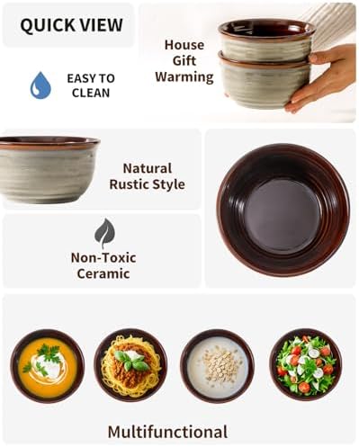 HASENSE Ceramic Cereal Bowls Set of 6, 20 oz Reactive Glaze Grey Soup Bowls - Image 5