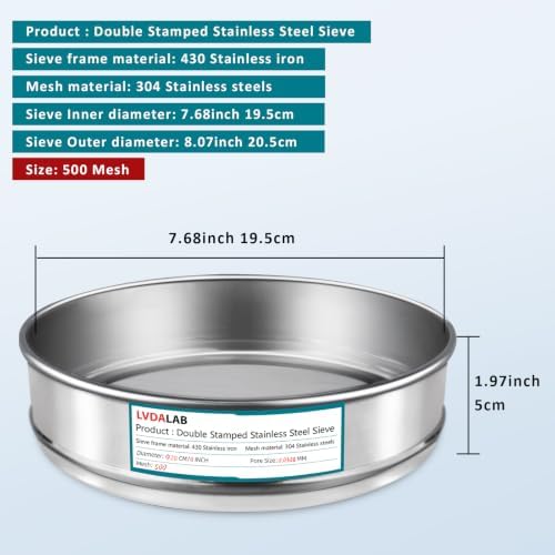 7.9" 304 Stainless Steel Lab Sieve, 500 Mesh Sifter - Image 2