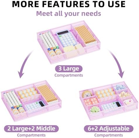 Marbrasse 2 Pack Desk Drawer Organizer, Mesh Drawer Organizer Tray - Image 4