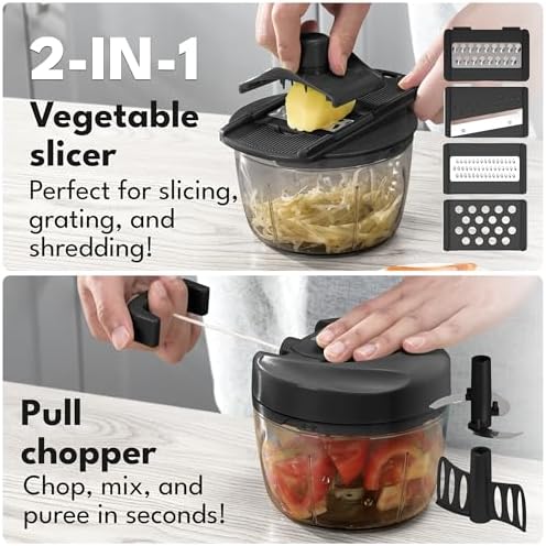 LEBENLANG Manual Food Processor & Onion Chopper - 26 OZ incl. Useful Acessory I - Image 2