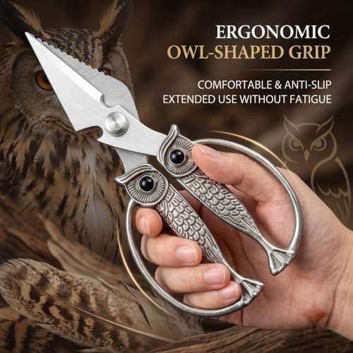 XSNBRD Kitchen Shears, Pearl Nickel Stainless Steel Owl Scissors Large - Image 4