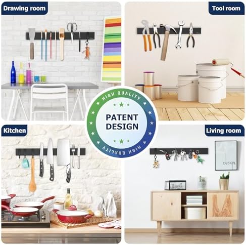 Dmore magnetic knife holder for wall—with 3 hooks, No Drilling, 16 Inch - Image 5