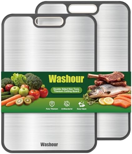 Titanium Cutting Boards for Kitchen, Non Toxic 2-in-1 Cutting Board Double Sided by Washour
