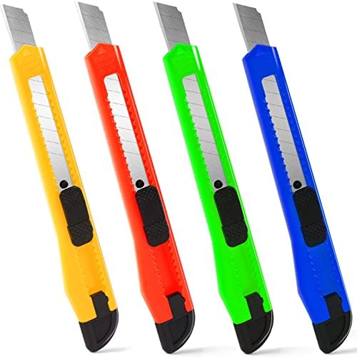 4 Pack Box Cutter, 9mm Snap-off Utility Knife, Box Cutter Retractable by TIFICAL