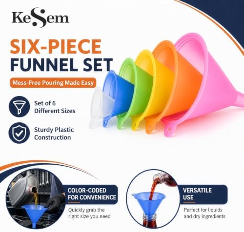 Plastic Funnel Set of 6, Mini to Large Funnels - Image 2