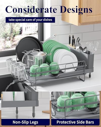 Kitsure Extendable Large Dish Drying Rack, 18.2"-25.7" L x 12.9" W - Image 5
