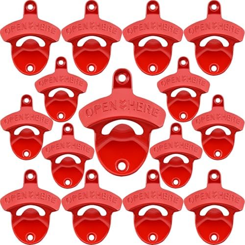 15 PCS Red Wall Mounted Beer Bottle Opener Rustproof, Bulk Soda Cap Opener by Wallmountedbottleopener