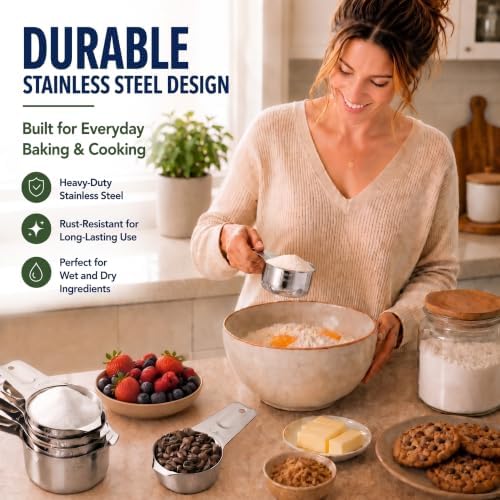 AIKEXIN Stainless Steel Measuring Cups & Spoons Set, Precision Baking Tools - Image 2