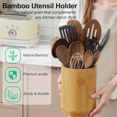 ZUJJAFY Bamboo Utensil Holder, 360° Rotating Kitchen Utensil Holder - Image 5