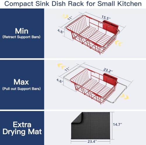 JASIWAY Red Dish Drying Rack in Sink - Image 6